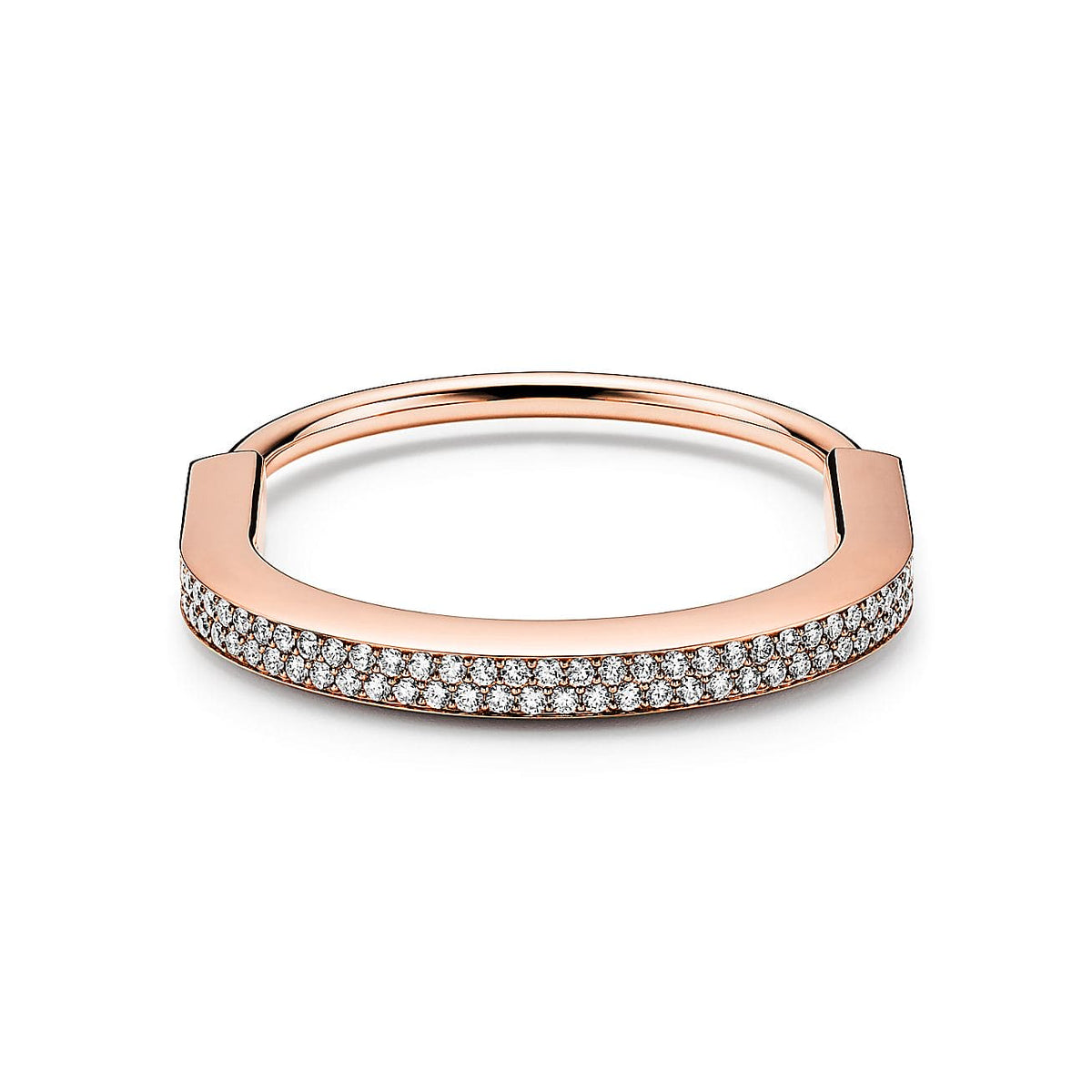 18K Tiffany Lock Bangle Full Pave Diamonds Bracelet
