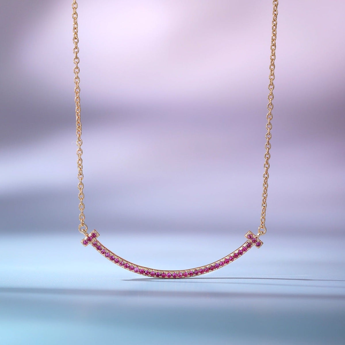 Tiffany Big Smile Pendant Pink Cubic Zirconia Necklace