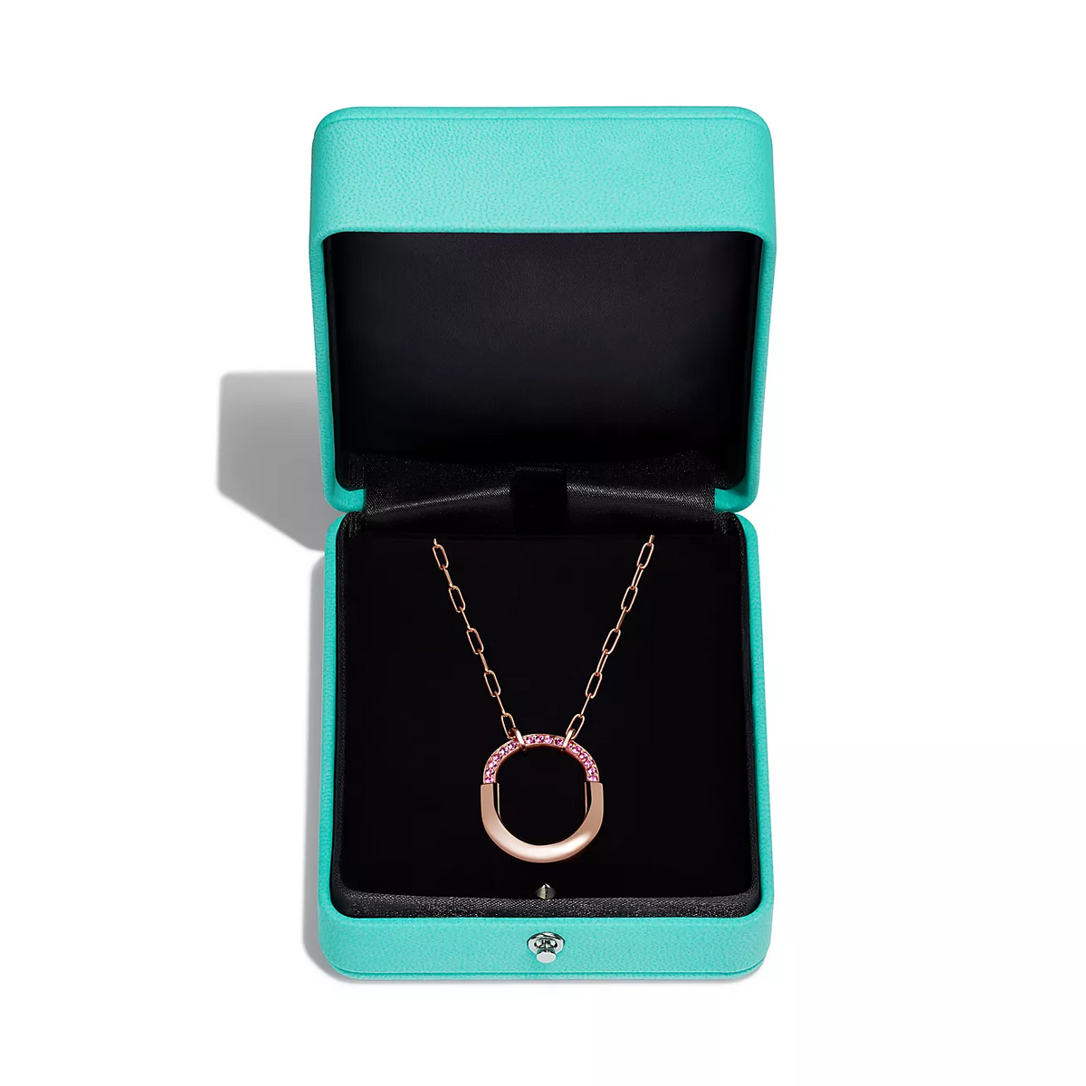 Tiffany Lock Medium Pendant Pink Cubic Zirconia Pink Gold Necklace