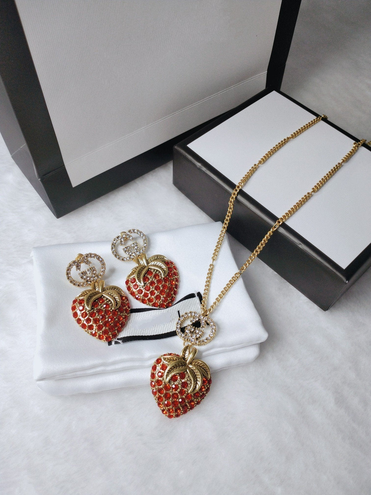 Gucci GG Red Cubic Zirconia Strawberry Necklace
