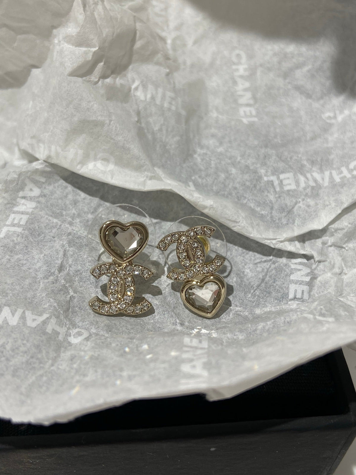 Chanel Asymmetrical Heart Gold Diamond Earrings